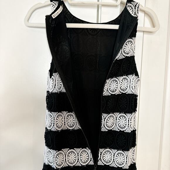 ALICE + OLIVIA Lucia Black White Crochet Racerback Slit Maxi Dress | Small - Picture 8 of 15